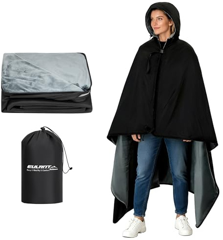 EULANT Waterproof Camping Blanket with Hoods,Wearable Poncho,Hooded Stadium Blanket for Watching Sports and Staying Warm Outdoors/Cars, Versatile for Picnic Mat/Sleeping Bag/Warm Cloak