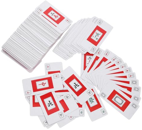 LALADEFIEE 2 Sätze Tragbare Mahjong Spielkarten Leichtes Glattes Material Reisespielgeeignet Inkl Würfel Robustes Chinesisches Kartenspiel für Camping Party und Unterhaltung