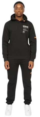 Duck and Cover - Mens 'ADAMSBERG' 2pc Hoodie & Joggers Set - Carbon Fleece Combat Tracksuit - Black - M