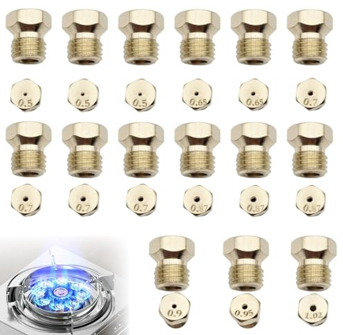 15 Stück Gasdüsen für Gasgrill, Universal-Butangasdüse, Gaskochfeld Ersatzdüse Gasdüse, Gas Nozzles, Butangas Düsen für LPG-Kochfelder, 0.5mm, 0.65mm, 0.7mm, 0.87mm, 0.9mm, 0.95mm, 1.02mm