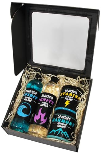 Großes Geschenkset für Männer BINGOSPA Kosmetikset - Duschgel 300ml, Shampoo 300ml, Badesalz 300g, Aftershave Gel 250g