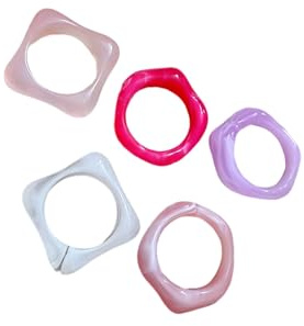 GKYQVE Packung mit 5 handgefertigten Ombré Ringen aus Acryl für Damen mit Farbverlauf, marmoriert, stapelbar, für jeden Tag, Schmuck, Geschenk, runde Ringe mit Farbverlauf