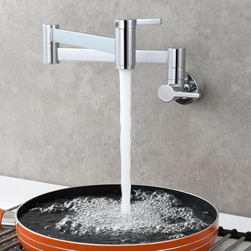 TYMYW Rubinetto Cucina a Muro,Rubinetto di Riempimento Pentola Acqua Fredda con Braccio Girevole Pieghevole a Doppio Snodo,Cromato