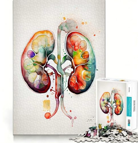 Aquarell-Nieren-Puzzle,1000 Denkspiele,Fester Verschluss,Keine losen Teile,interaktive Denkherausforderung für Zuhause (38x52cm)