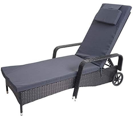 Mendler Poly-Rattan Sonnenliege Carrara, Relaxliege Gartenliege Liege, Alu - anthrazit, Kissen grau