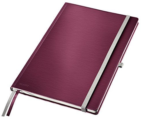 Leitz Notizbuch A4 liniert, 160 Seiten, 80 Blatt, Hardcover mit hochwertigem Bezug, 100 g/m² Papier, Gummizugverschluss, Textilbänder, Stiftelasche, Mit Tasche, Style Serie, Granat Rot, 44750028