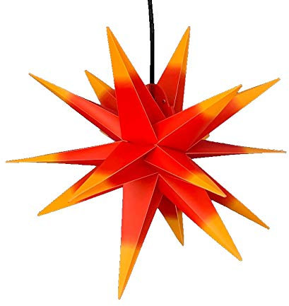 LED WEIHNACHTSSTERN beleuchtet 3D XXL 100 cm INKL. LED-LEUCHTMITTEL (auswechselbar) Faltstern Leuchtstern Außenstern wetterfest für außen und innen 4m Kabel von Dekowelt (Rot mit gelben Spitzen)