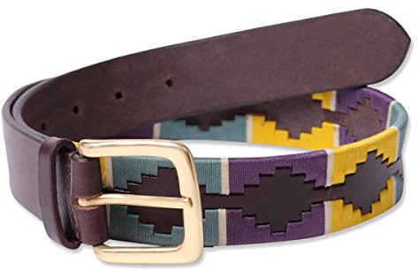 Shires Aubrion Drover Polo-Gürtel, 35 mm, Gelb/Dunkelgrün/Violett, 70 cm, Y/Dg/P