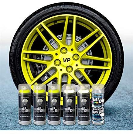 Pack jantes en vinyle liquide Full Dip Sprays Jaune fluo brillant avec base blanche