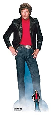 STAR CUTOUTS SC1381 Michael Knight Rider Pappaufsteller in Lebensgröße mit kostenlosem Mini-Ständer, David Hasselhoff – perfekt für 80er-Jahre-Fans und Events – 190 cm hoch, Pappe, Lifesize