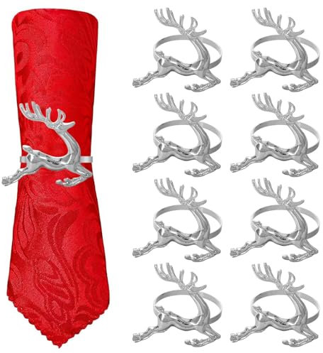 Amosfun 8pcs Weihnachten Serviettenringe Rentier Silber Serviettenringe Serviettenringe Serviettenhalter Weihnachten Tischdekoration