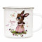 Emaille Becher Camping Tasse Motiv Hase Häschen rosa Schmetterlinge & Wunschname Name Kaffeetasse Geschenk eb492 - ausgewählte Farbe: *silberner Becherrand*