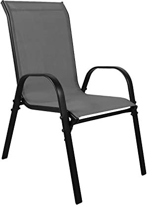 FineHome XL Gartenstuhl Stapelsessel Gartensessel Textilenbespannung stapelbar Gartenmöbel Metall schwarz Textilen Anthrazit