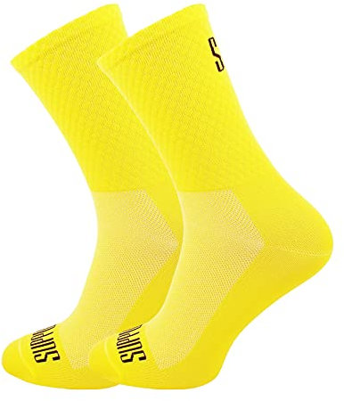 Support Herren-Fahrradsocken, atmungsaktive Technologie, rutschfeste Faser, unisex, einfarbig, Zubehör für Radfahren, Wandern, Klettern, Yellow's 42-44 EU