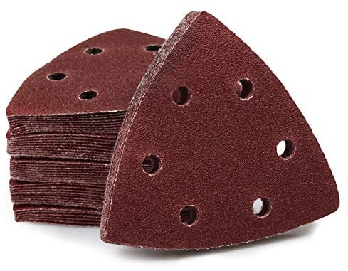 SPEEDWOX 50 Pcs Triangle Sanding Pads Hook and Loop 100 Grit Oscillating Sanding Pad 90mm 6 Holes Fit 3-1/2 Inches Oscillating Multi Tool Detail Sander Sandpaper Triangle Sanding Discs Sanding Tool