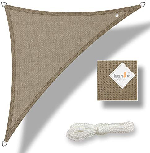 hanSe Sonnensegel dreieckig, Segeltuch Dreieck, 3x3x3m in Taube, aus HDPE Gewebe, wetterbeständig mit UV Schutz und Sonnenschutz für Garten, Balkon und Terrasse