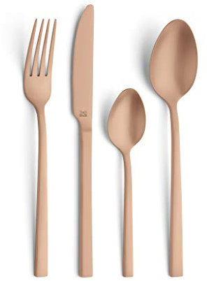 B&R PANO PVD Besteck Set, Kupfer, 16-teilig, Für 4 Personen, Besteck Kupfer, Besteck Matt, 18/0 Edelstahl Rostfrei, Messer aus 13/0 Klingenstahl, Spülmaschinenfest