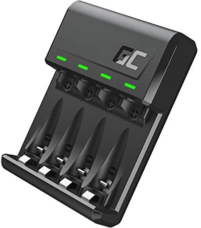 Chargeur de Batterie Green Cell VitalCharger Ni-MH AA R6 Mignon et AAA R03 avec Ports Micro USB et USB-C, système de Charge à 4 canaux, signalisation LED.
