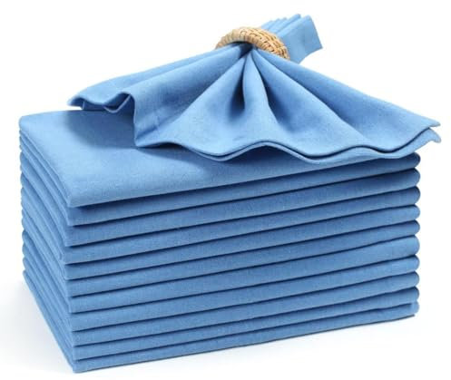 Stoffservietten für den täglichen Gebrauch, 100 % Baumwolle, Hochzeit, Weihnachten, Cocktail, Briefecken und großzügiger Saum, maschinenwaschbar, 45,7 x 45,7 cm, Hellblau, Set mit 12 Stück