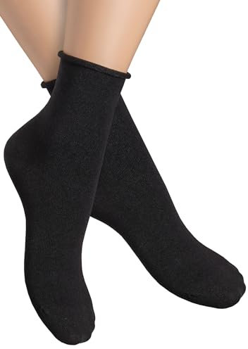 alber's SENSITIVE- 5 Paires | Chaussettes Femme Courtes Sans Élastique | Socquettes Super Confortables | Respirantes | Coutures Fines | Noir | 39-41
