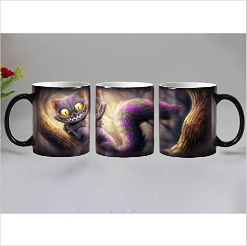 ANGANGAN Taza de Cambio de Calor Taza de café cambiante Taza mágica de Cambio de Calor Taza de cerámica reactiva Sensible al Calor Taza de café (gato de Cheshire
