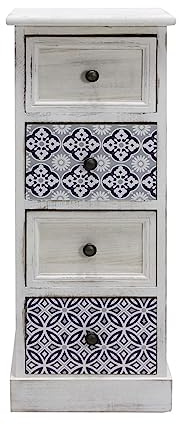 Rebecca Mobili Zusammengebaute Kommode mit Schubfächern, Schmaler Nachttisch MDF Holz, Weiß Grau, 4 Schubfächern, Vintage, Badezimmer Eingang - Maße: 76 × 30 × 25 cm (H×B×T) - Art. RE6604
