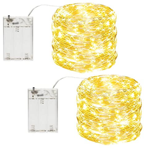 CANDLE IDEA 2 Pack 10m 100 LED Fairy Lights Battery Operated, Mini Fairy String Twinkle Lights, Battery Powered LED Christmas Tree Wire Lights, for Party, Centerpiece, Bedroom Decoration (Warm White)