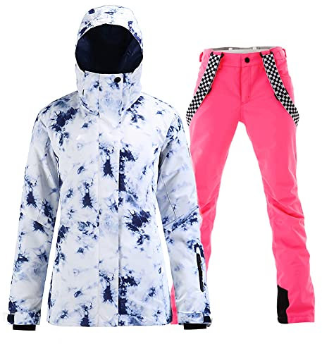 GS SNOWING Damen-Skijacken und -hosen-Set, winddicht, wasserdicht, bunt, Snowboard-Anzug, Pink05, X-Large