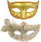 SIQUK 2 Stück Venezianische Maske Paar Augenmaske Maskerade Maske für Paare Abendkleid Tanz Ball Party Venezianische Maskerade Kostüm, Gold