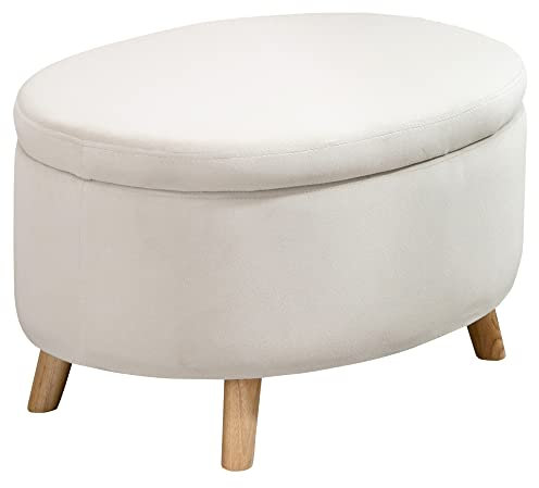 HOMCOM Otomana Puff Tapizada en Terciopelo Acolchada Taburete de Almacenaje con Tapa Extraíble y Patas de Madera para Dormitorio Salón Pasillo 71x51,5x42 cm Beige
