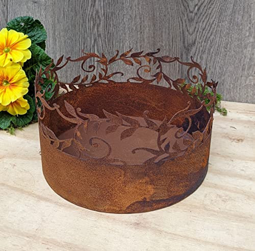 terracotta-toepfe-de Pflanzring mit Ranke Durchmesser ca. 25 cm aus Metall in Edelrost Garten Blumenkasten Sommer Balkon Terrasse Vintage Blumentopf