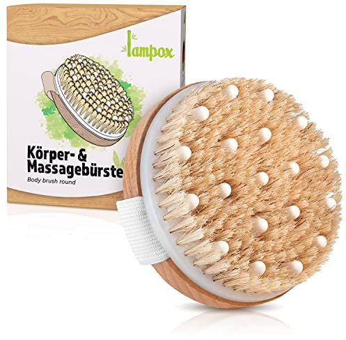 lampox Massagebürste, Körperbürste Naturborsten, Trockenbürste Körper Peeling Bürste, Cellulite Bürste, Badebürste, Dry Brush, Massage Bürste, Trockenmassage Bürste
