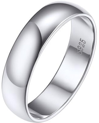 Silvora 5mm breit Damen Ring 925 Silber Schlichter Glänzender Fingerring Stapelbarer Konvexxer Freundschaftsring Partnerring für Memorial in Silber Ringgröße 62(20)
