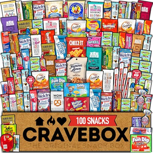 CRAVEBOX Snackbox (100 Stück) Vatertag Sorte Packung Pflegepaket Geschenkkorb Erwachsene Kind Mann Mädchen Frauen Männer Geburtstag College Student Büro College Back to School