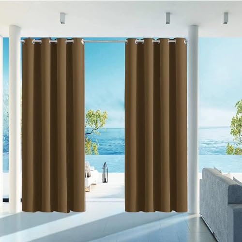 HUAXIQUE Outdoor Vorhang Wasserdicht Wetterfest Blickdicht 132X183cm Braun Verdunklungs Vorhänge mit Ösen Sichtschutz Sonnenschutz Outdoor Gardine für Balkon Terrasse Pergola Gartenlaube Veranda