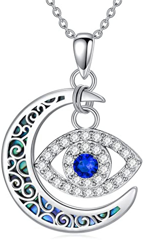VONALA Böser Blick Halsketten Sterling Silber Mond Türkisches Böser Blick Nazar Boncuk Anhänger Halskette mit Abalone Muschel Religiöser Schutz Schmuck Amulett Geschenke für Damen