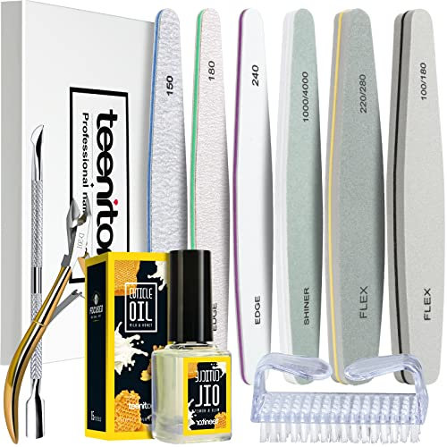 Nail File and Buffer,Teenitor Nail Care kit with Nail File Buffer, Professional Manicure Nail File Block Buffer Polish, Cuticle Nippers, Cuticle Oil and Cuticle Pusher, Manicure Tools Kit, Yellow
