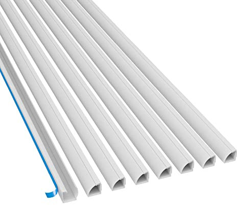 D-Line Quarter Round Cable Trunking 2m 8-Packs, Floor Trim with Cable Channel, Self-Adhesive Cable Tidy - 8x 22mm (W) x 22mm (H) x 2-meter Lengths (16-meter total coverage) - White