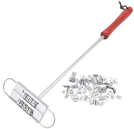 AUHX Grill-Brandeisen, Holzgriff, Edelstahl-Grill-Brandeisen, leicht, tragbar, lustige, professionelle englische Buchstaben für Steak zum Grillen