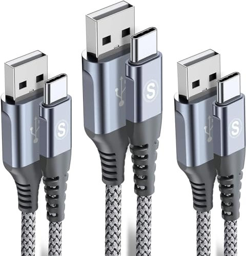 sweguard USB C Kabel 3.1A [3Stück 3m+2m+2m] Schnellladung, Ladekabel USB C Nylon Type C Kabel für Samsung S25 S24 S23 S22 S21 zu S8 Plus/Ultra/FE,Note20,A71 A52 A51,i Phone 16 15 Pro Max,HUAWEI P60