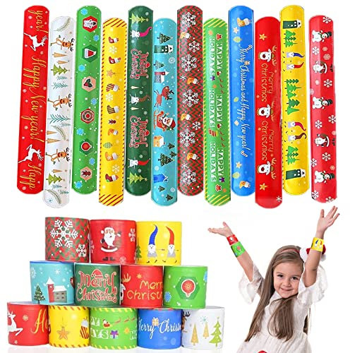 Qunkun 24 Stück Schnapparmband, Slap Armband, Schnapparmband Weihnachten, Slap Armband Klatscharmband Klapparmband, Geburtstag Party (24 Stück)