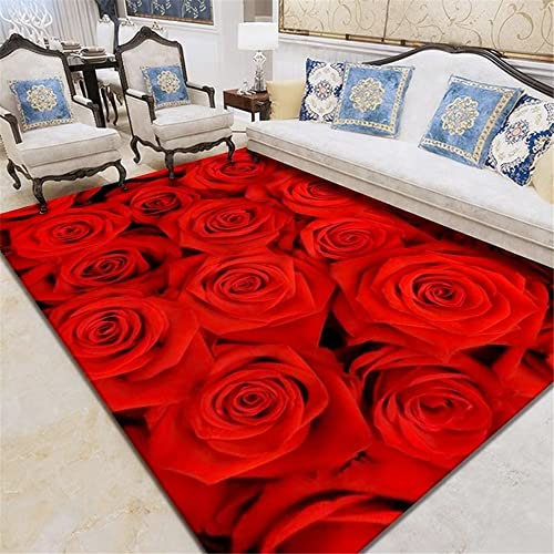 Kunsen Zimmer Teppich Outdoorteppiche Der Wohnzimmerteppich Rote Rosen Rosen Weist Eine Abnutzung Auf 120X200Cm Teppich Wohnzimmer Rund Rot
