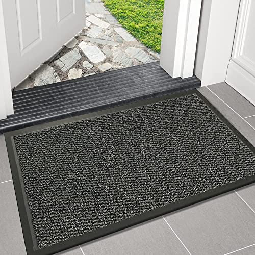Door Mats Outdoor - Grey, 40 x 60 cm - Waterproof Non Slip Strong Rubber Backing PVC Door Mat for Indoor Kitchen, Entrance Hall Hallway
