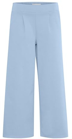ICHI IHKATE SUS WIDE PA Damen Hose Stoffhose mit Stretch gerader Schnitt Elastikbund Crop Länge, Größe:XXL, Farbe:Placid Blue (153920)