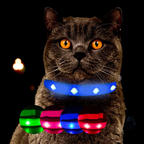 Leuchthalsband für Katzen [Das Original] Leuchtendes LED Katzenhalsband zum spazieren gehen auch im Dunkeln - sehr Lange Akkulaufzeit – Sicher Dank starker Leuchtkraft - Katzenhalsband (L, Blau)