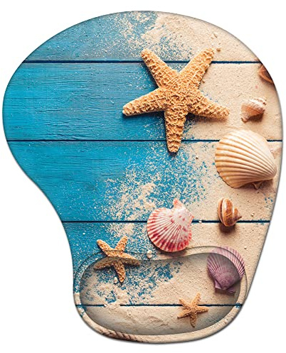 AOKSUNOVA Mauspad mit Gelkissen Ergonomisches Mousepad mit Handauflage Motiv Blau Seestern Design
