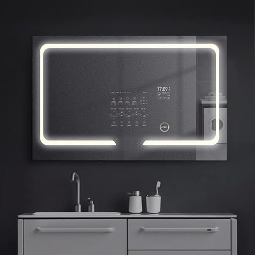 Vogo V50 Miroir avec écran numérique horizontal 120 x 80 cm | Fonctions multimédias | Écran tactile de 21,5 | Lecture de musique | LED réglable | Wi-Fi et Bluetooth