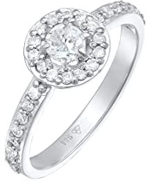 Elli Ring Damen Verlobungsring Klassisch mit Zirkonia Kristallen in 925 Sterling Silber