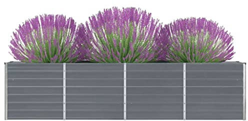 FIRBNUS Pot de Fleurs Extérieur 320x40x77 cm Boîte à Fleurs Profonde et Large Lit Surélevé de Balcon Métal Jardinière Jardin Facile à Assembler Lit de Plantation en Acier Galvanisé Gris