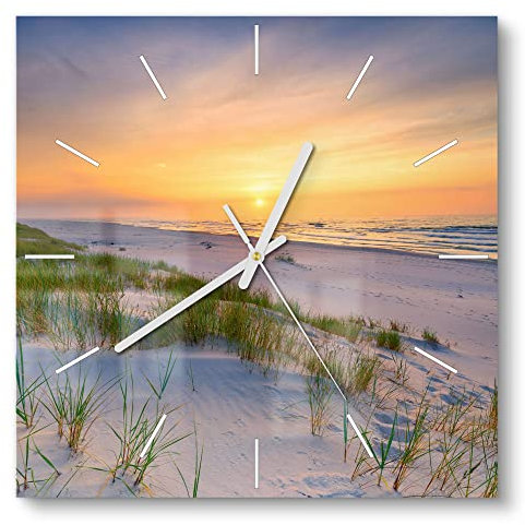 DEQORI Glasuhr | 30x30 cm | Motiv Sonne sinkt über Ostsee | ausgefallene leise Design Uhr aus Glas | Wanduhr für Wohnzimmer & Küche | moderne Hingucker Uhr für die Wand